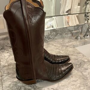 Women’s Lucchese Brown Leather & Alligator Cowboy Boots size 9